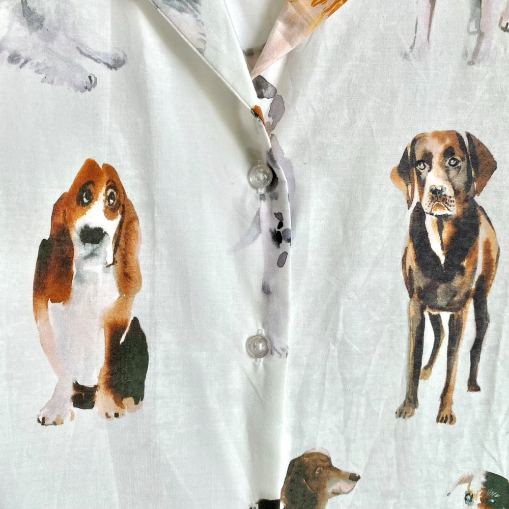 Pine Cone Hill Fine Linen Womens Dog Print Night Shirt Dress White SZ M - Picture 6 of 13